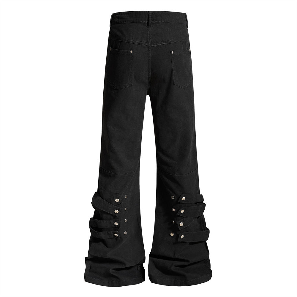 Slanted button open front pants