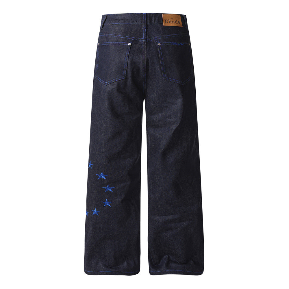 Embroidered wide leg jeans with letters